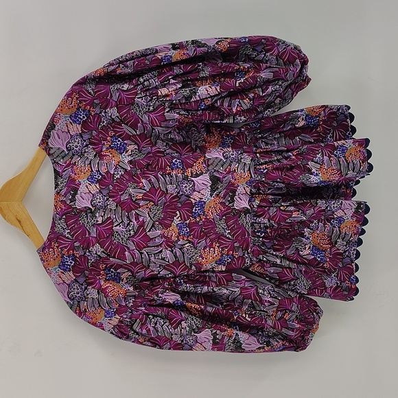 Kika Vargas Target purple floral wrap top puff sleeve rick rack trim size small - Picture 6 of 7